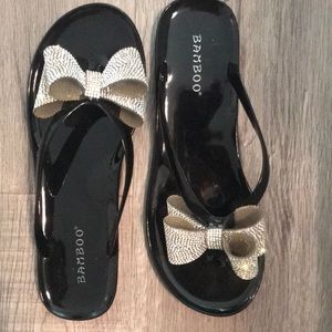 Bling bling beautiful black a thong with bow tie